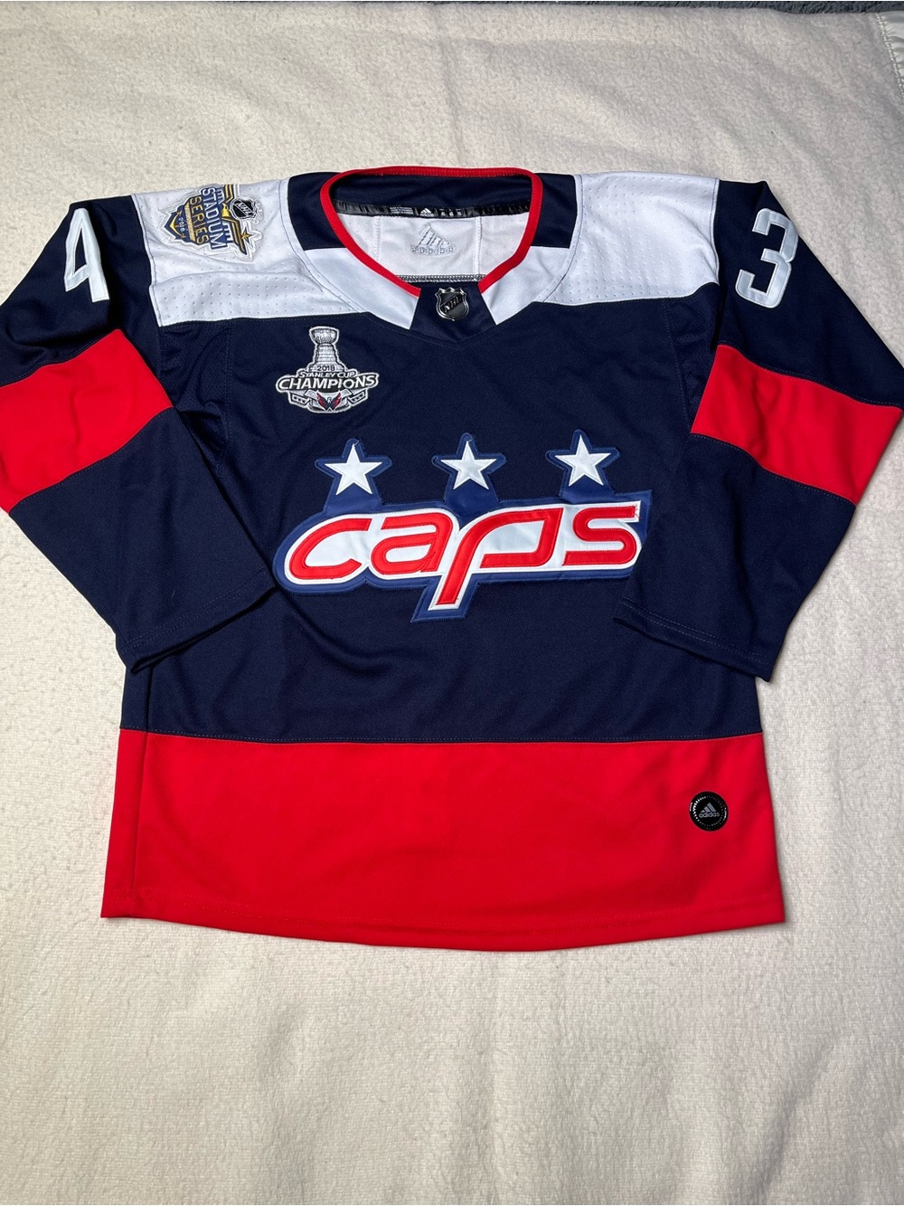 Adidas NHL Washington Capitals Tom Wilson 2018 Stanley Cup Blue Jersey Men’s 46